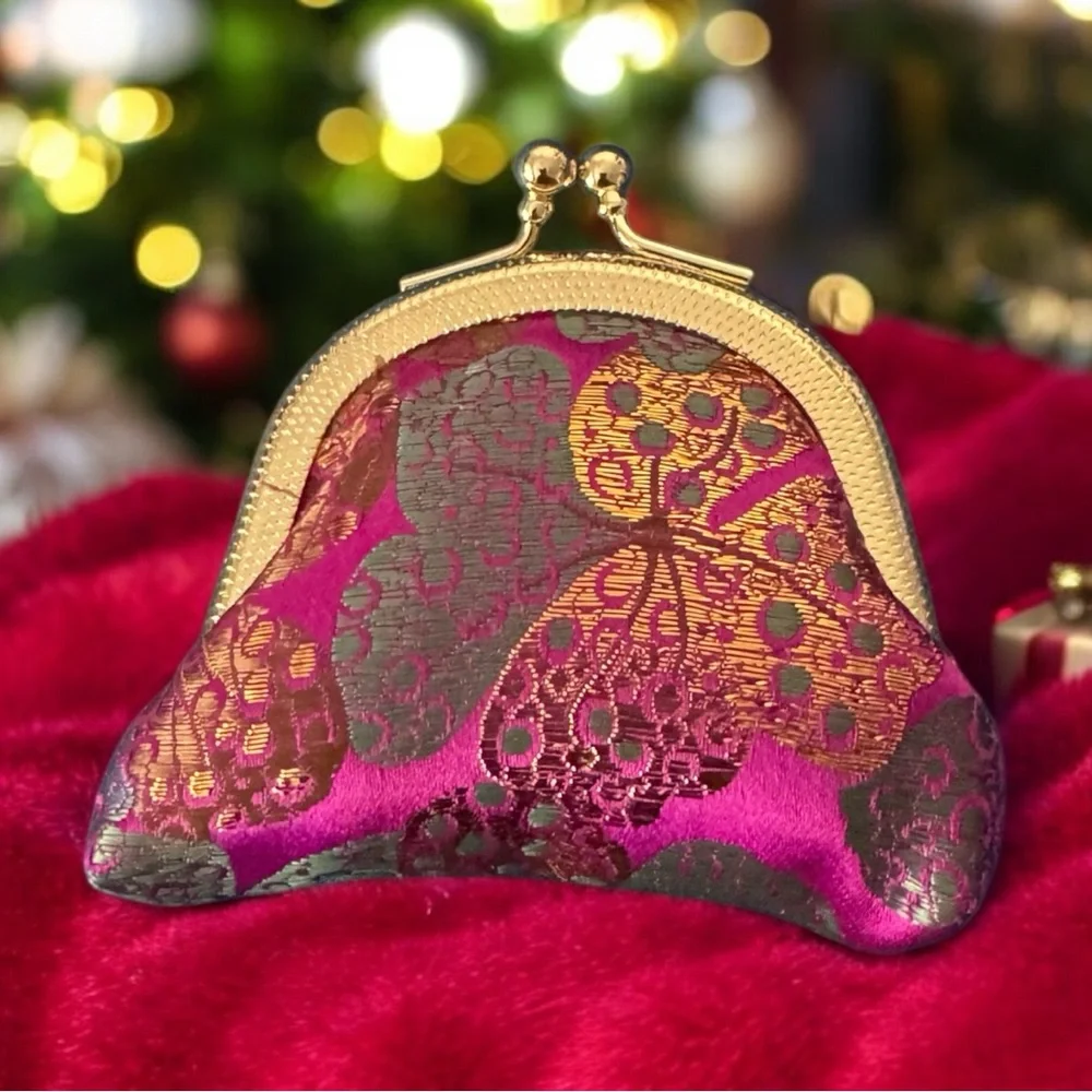 Kisslock Coin Purse - Brocade Print Small Clasp Vintage-Style Wallet - Picture 4 of 9